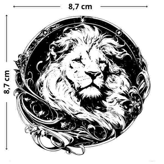 Majestätischer Löwenkopf mit Ornamenten Tattoo - Temporäres Jagua-Tattoo, hautfreundlich und flexibel, ideal für den Alltag.