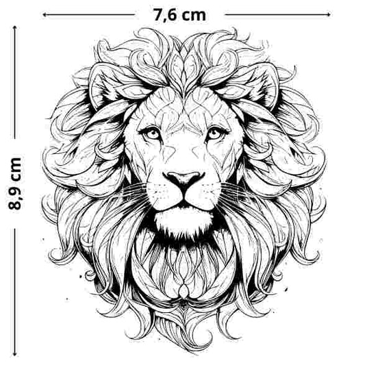 Grafischer Löwenkopf Tattoo - Temporäres Jagua-Tattoo, hautfreundlich und flexibel, ideal für den Alltag.