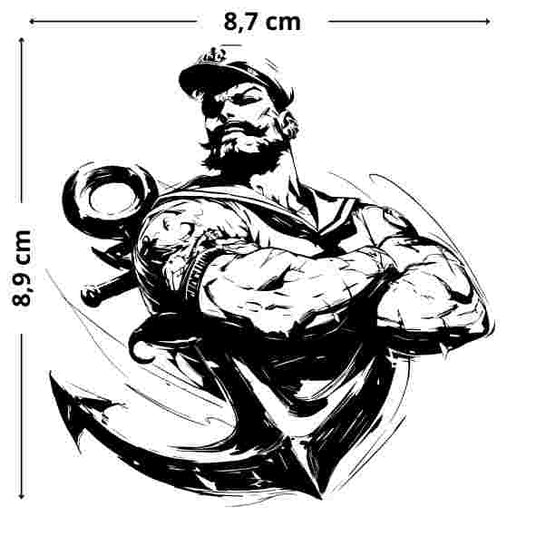 Seemann mit Anker Tattoo - Temporäres Jagua-Tattoo, hautfreundlich und flexibel, ideal für den Alltag.