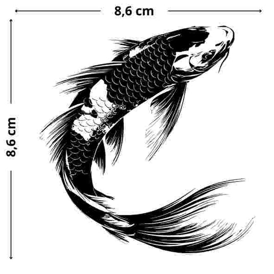 Eleganter Koi im Fluss Tattoo - Temporäres Jagua-Tattoo, Koi, fließendes Design, elegant, stark, hautfreundlich.