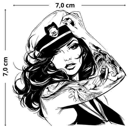 Freches Matrosenmädchen im Pin-up-Look Tattoo - Temporäres Jagua-Tattoo, maritim, retro, flexibel und hautfreundlich.