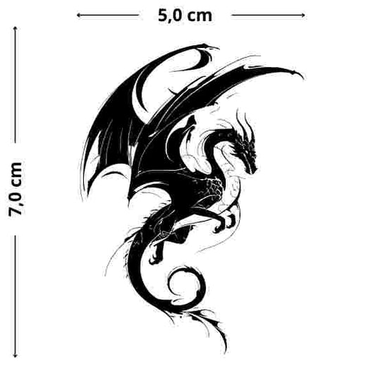 Drache im Silhouetten-Design Tattoo - Temporäres Jagua-Tattoo, minimalistisch, stark, elegant, hautfreundlich und flexibel.