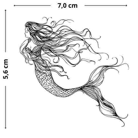 Verspielte kleine Meerjungfrau Tattoo - Temporaeres Jagua-Tattoo, leicht, unbeschwert, verbunden mit dem Meer, sanft und hautfreundlich.