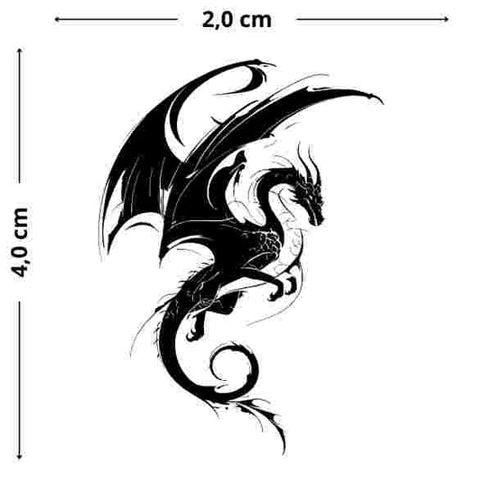 kleiner Drache im Silhouetten-Design Tattoo - Temporäres Jagua-Tattoo, minimalistisch, stark, elegant, hautfreundlich und flexibel.