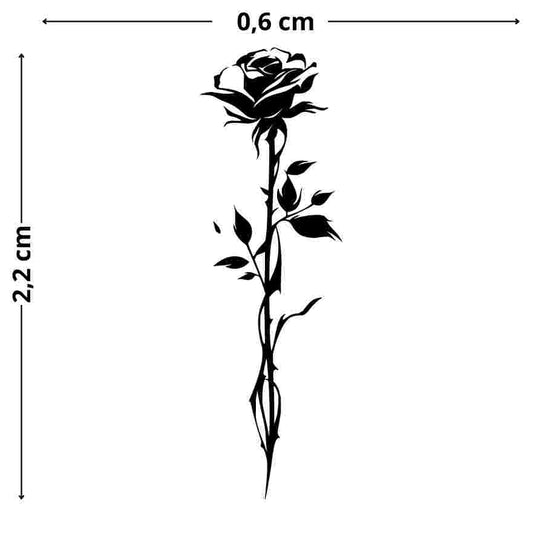 Kleine Rose im minimalistischen Silhouetten-Stil, temporaeres Tattoo, dezent und stilvoll, ideal für Finger oder Hals.