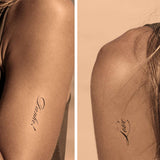 Two-person tattoo: Love &amp; Thank you! – Filigree calligraphy quotes