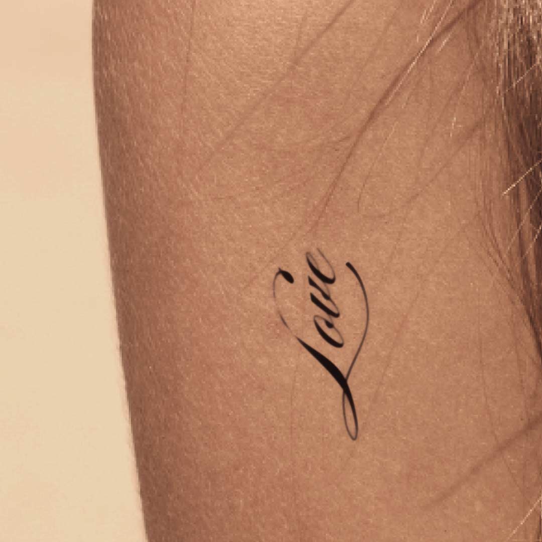 Two-person tattoo: Love &amp; Thank you! – Filigree calligraphy quotes