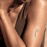 Two-person tattoo: Love &amp; Thank you! – Filigree calligraphy quotes